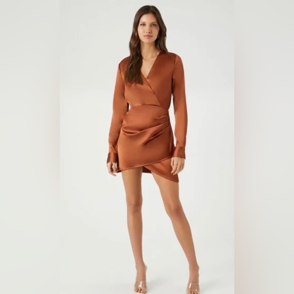 NWT Satin Surplice Tulip-Hem Mini Dress - Picture 3 of 14